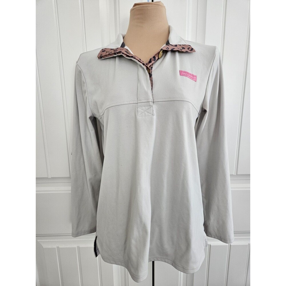 Simply Southern Long Sleeve Shirt With Animal Print Collar And Elbow Patches